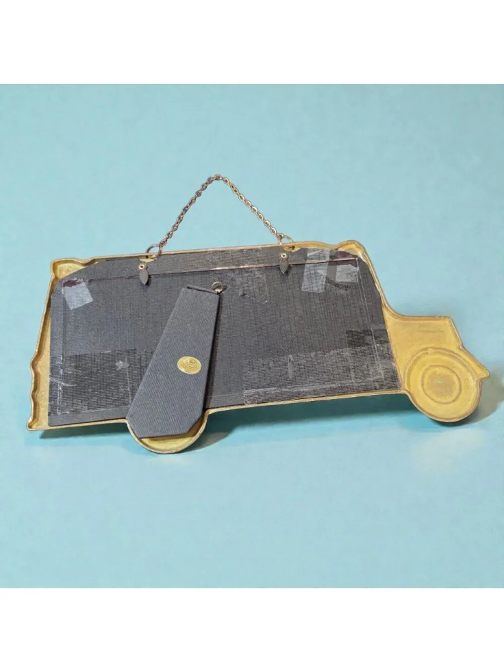 Vtg 1980s Price Products Solid Brass School Bus Picture Frame K-12 School Days